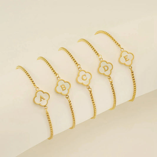 Pearl Clover Custom Letter Bracelet